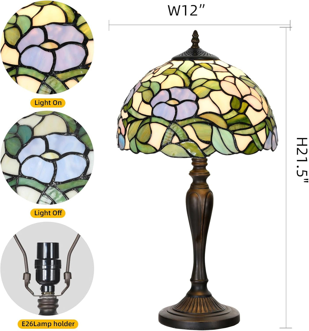 TL0005 Tiffany Table Lamp Bedside Stained Glass Lamp Spring Floral Design Reading Desk Light 12X21.5 Inches for Bedroom Living Room Home Office, lED Bulb Included