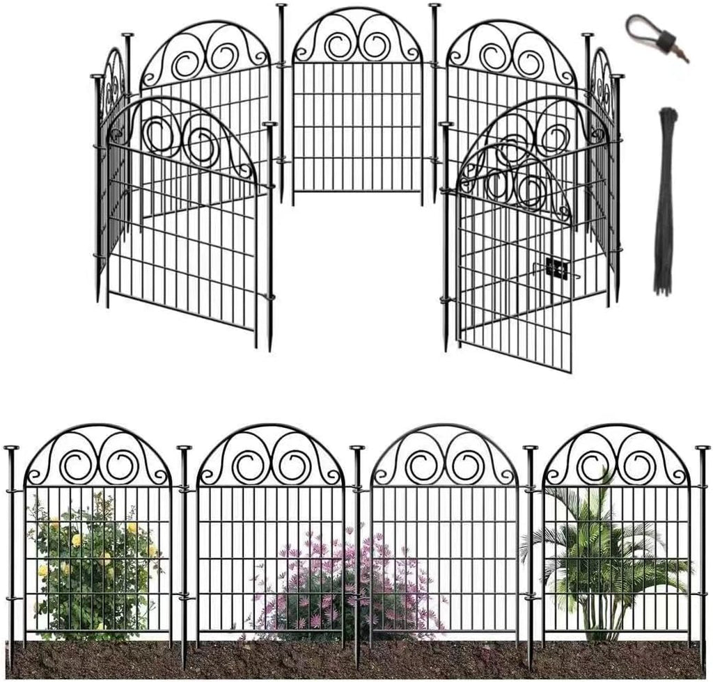 Getlay Tall Garden Animal Barrier Fence with Gate, 36 in(H)×17.5 Ft(L) 8 Panels Dog Digging Fence Barrier, Black Heavy Duty Metal Temporary Fences, Reusable Defense Fencing for Outdoor Yard│Patented