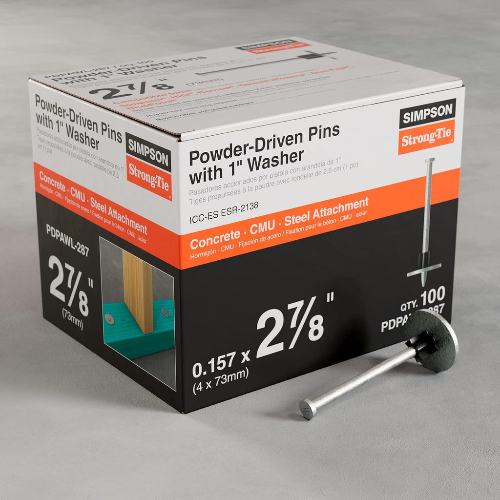 Simpson Strong-Tie PDPAWL-287 PDPAWL.157-in. x 2-7/8-in. Powder-Actuated Pin w/ 1-in. Washer (100-Qty) (Pack of 10)
