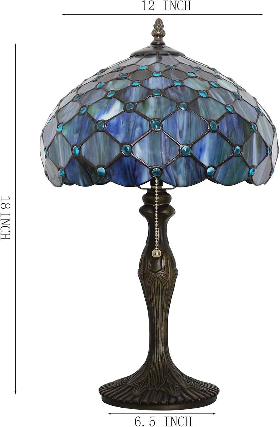 Tiffany Lamp Stained Glass Table Lamp 12' x 19' Blue Beads Style Decorative Lamp Bedside Reading Lamp for Desk Living Room Bedroom Office Study Light Home Decor Gift