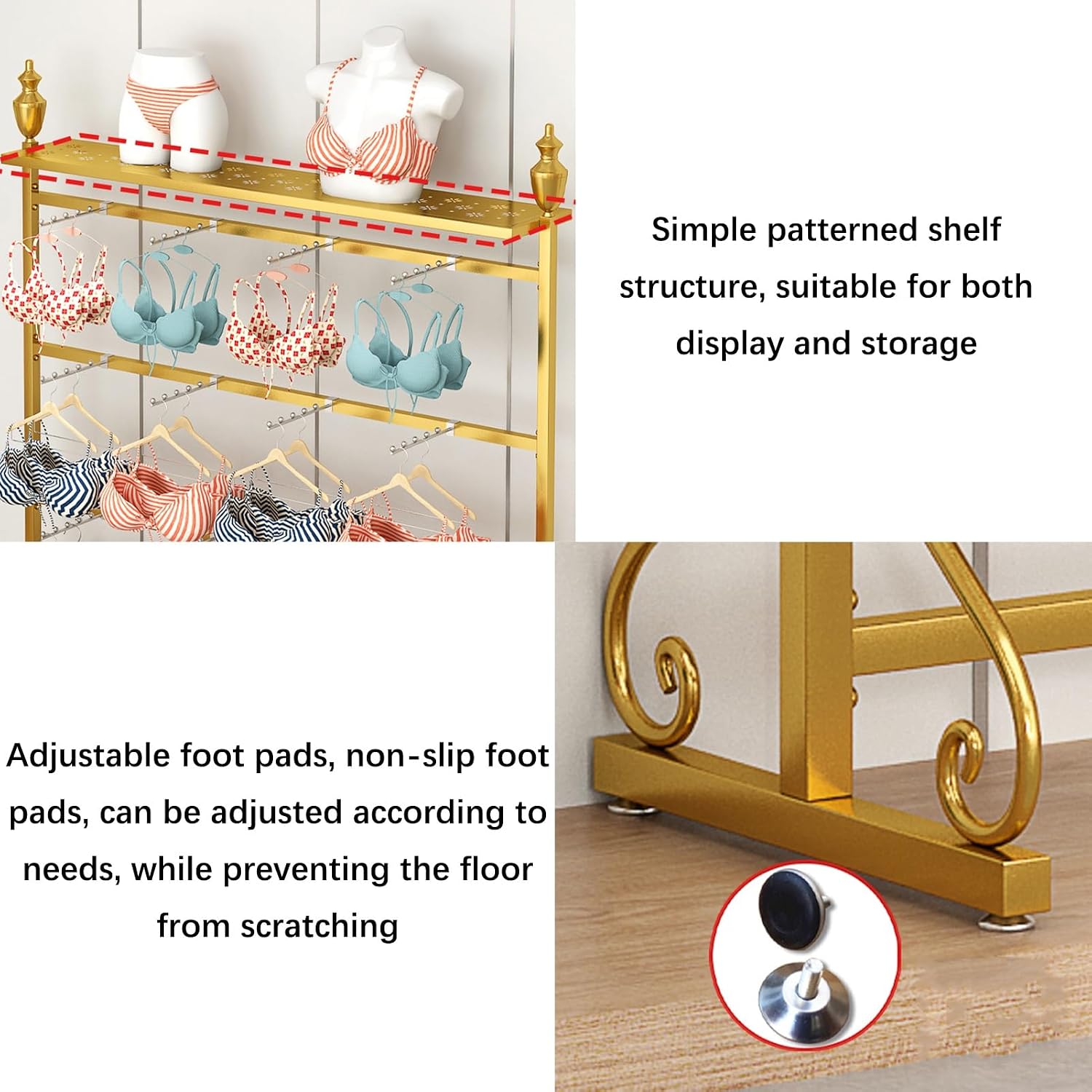 Sock Rack, Clothing Store Underwear Rack, Boutique Retail Display Racks, Multifunctional Shorts Swimwear Shorts Panties Slippers Storage Hanger, Comm(Gold-150x40x155CM
