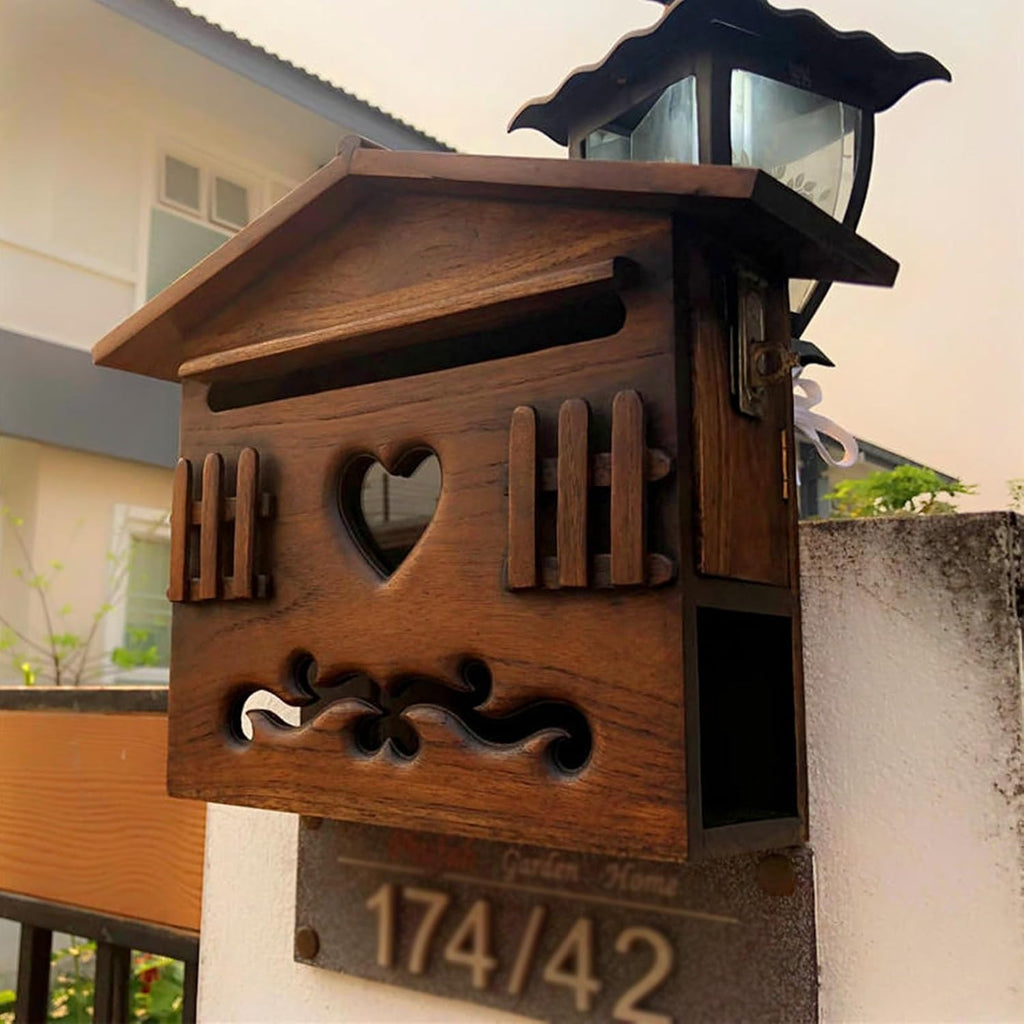 Vintage Wall Mount Mailboxes, Wooden Cabin Mailbox, Rainproof Post Box for Outside, Cabin Post Box Suggestion Box House Decor 13 x 5 x 10 Inch