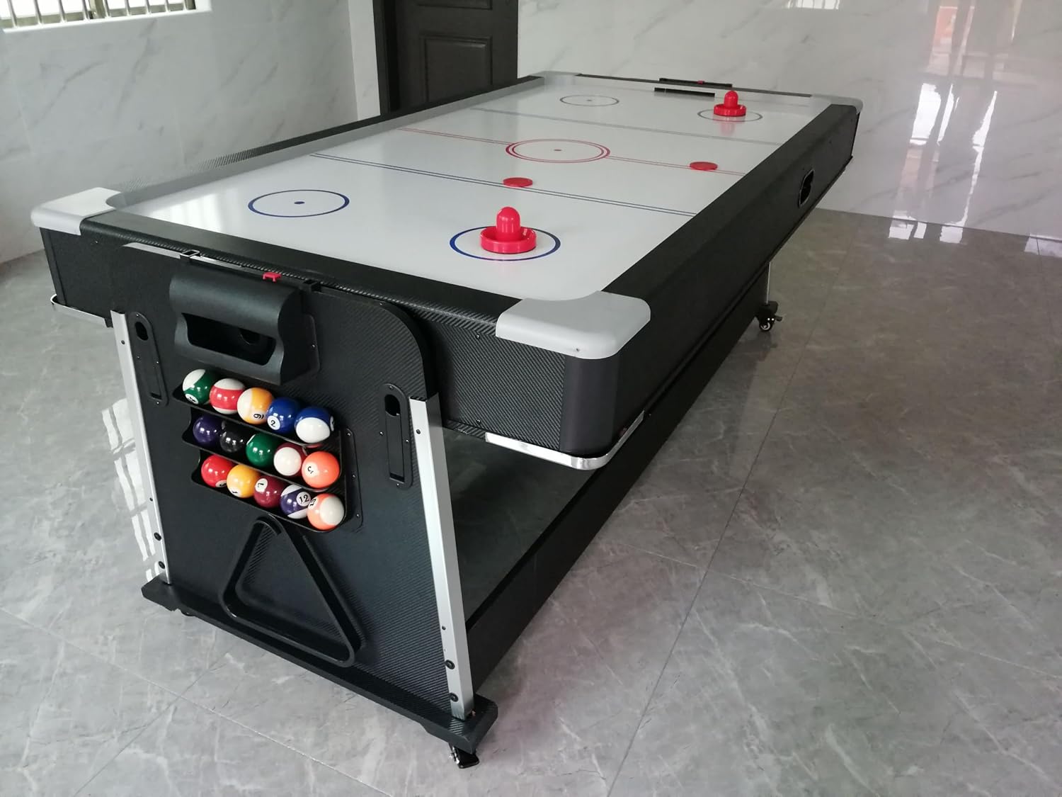 3-in-1 Convertible Pool Table, 7 Ft, Black, Indoor Outdoor Gaming Table with Air Hockey, Table Tennis, Billiards, Portable Design with No Wheels