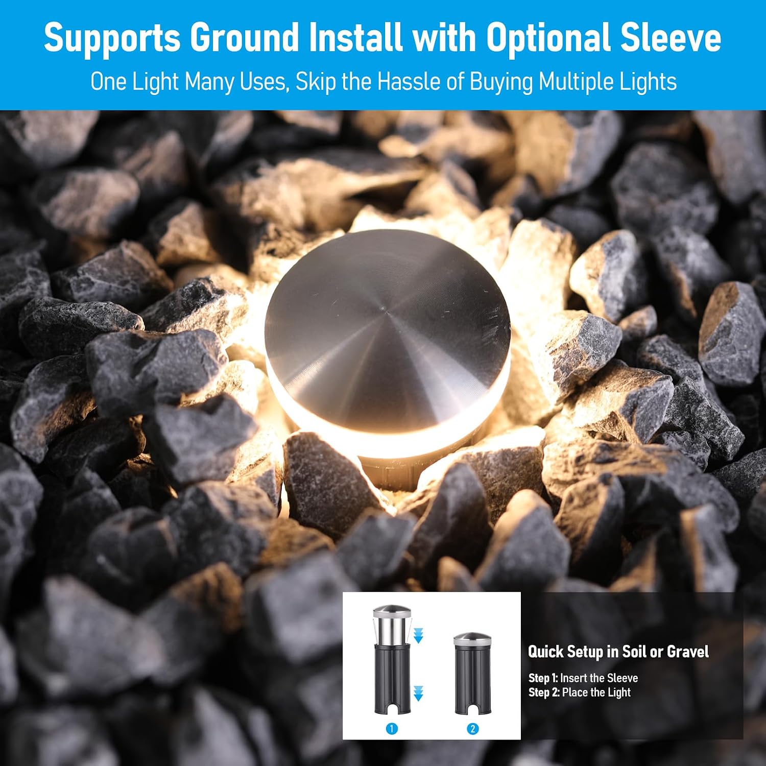 LEONLITE 24-Pack Low Voltage Recessed LED Deck Light, IP67 Waterproof, 12-24V AC/DC, 360° Ring Glow In-Ground Light, 1W 3000K 1.3-Inch Mini Flush Mount, Stainless Steel for Deck Patio Garden Edge