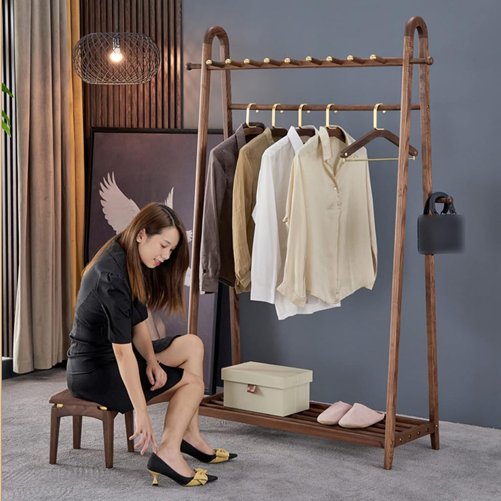 Coat Rack Stand Clothes Rack Stand, Multifunctional Wooden Storage Holder, Garment Hat Handbag Shoe Shelves, Hall Entryway Bedroom Office Organiser, (Brown-80x40x170CM