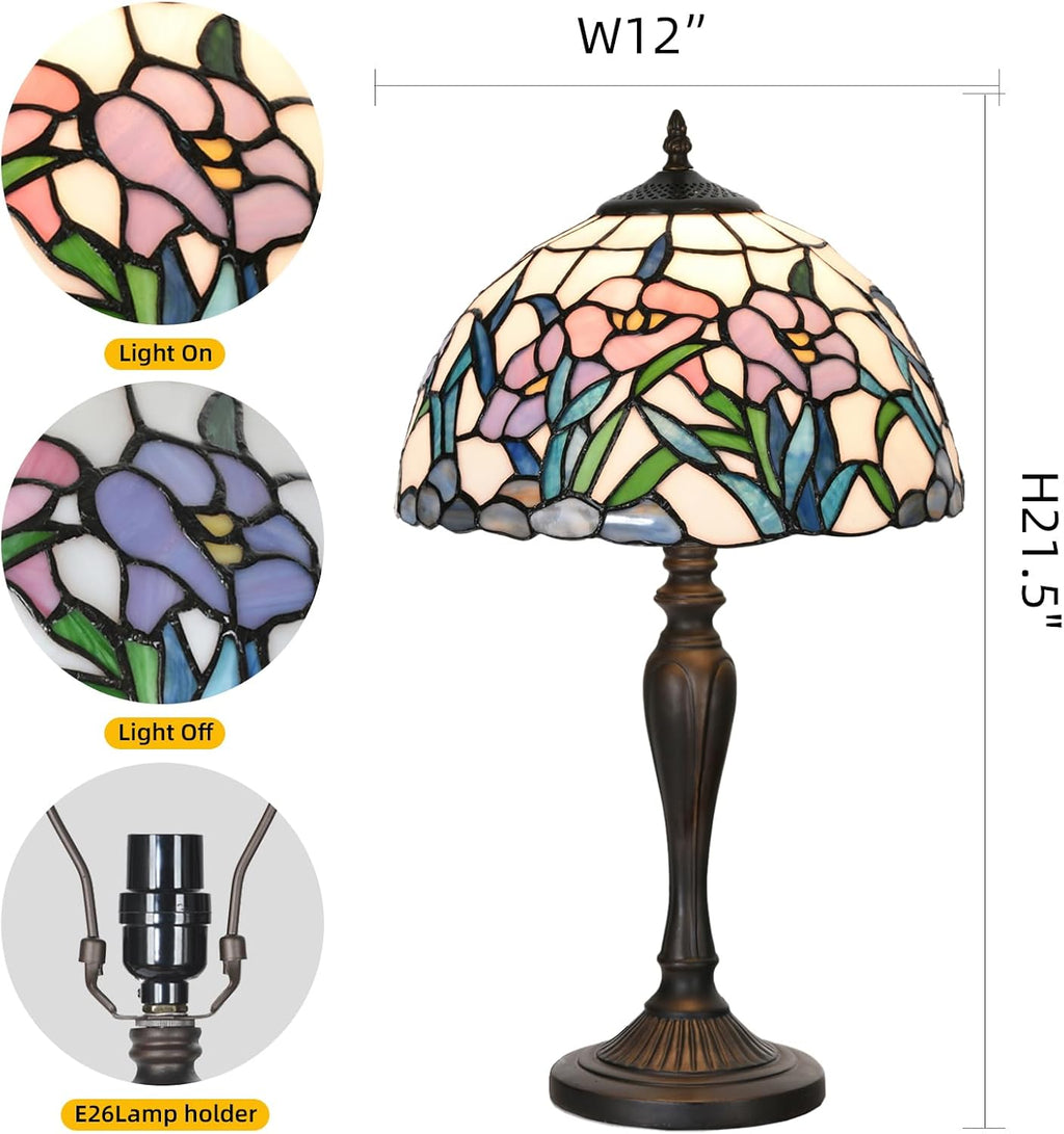 TL0004 Tiffany Table Lamp Stained Glass Bedside Lamp Daffodfil Flowers Design Reading Desk Light 12X21.5 Inches for Bedroom Living Room Home Office, lED Bulb Included