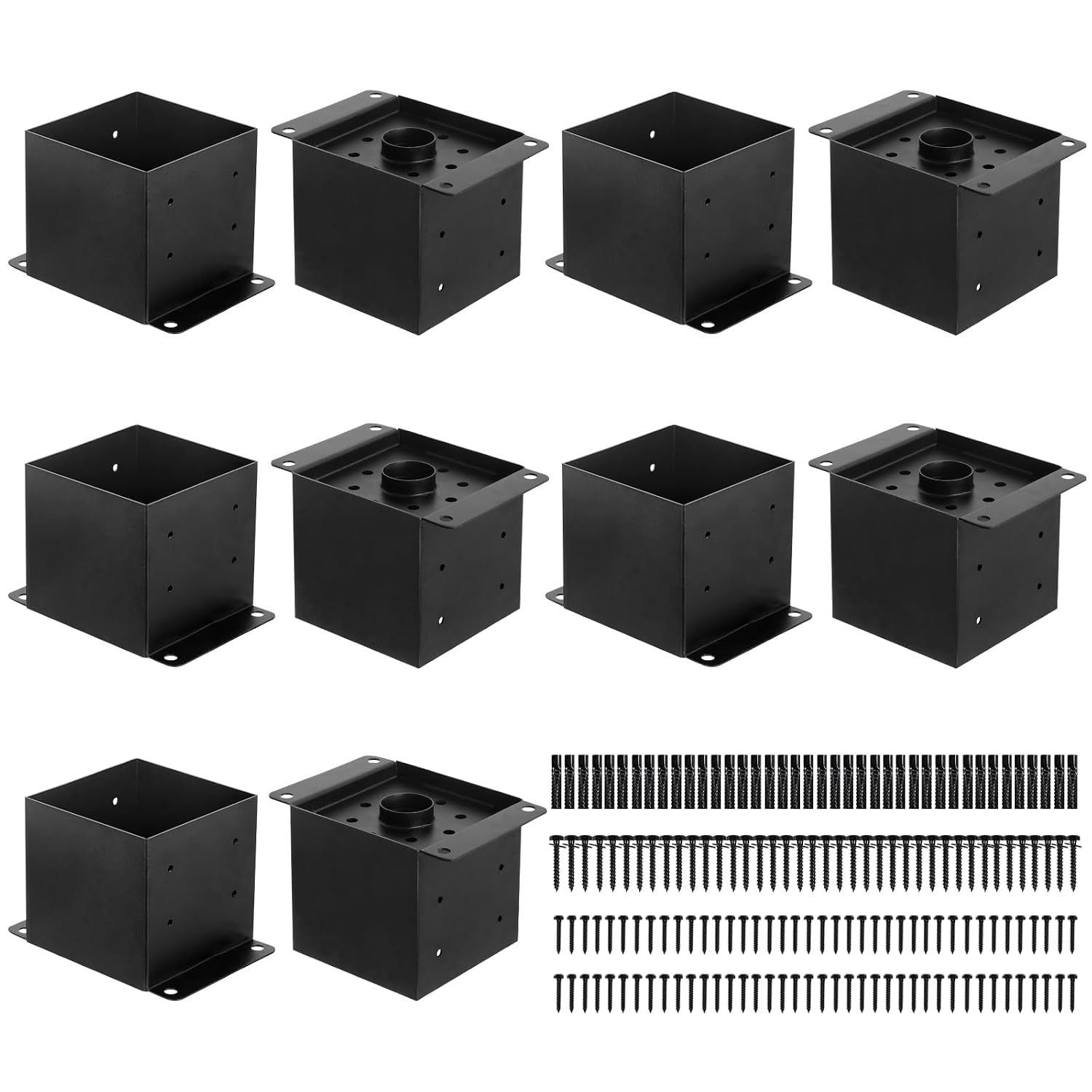 FMhotu 6x6 Post Base 10 Pcs,Inner Size 5.5'x5.5' Post Base Brackets, Heavy Duty Powder-Coated Post Anchor Fence Post Anchor,Black Wood Post Brackets for Pavilion Deck Railing Support Deck Base Plate