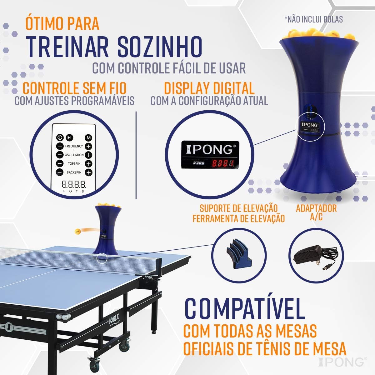 iPong V300 Table Tennis Training Robot - Serves 40mm Regulation Ping Pong Balls Automatically - Play Solo w/o Playback Mode on your Ping Pong Table - Various Models Available, Size 19 , Blue