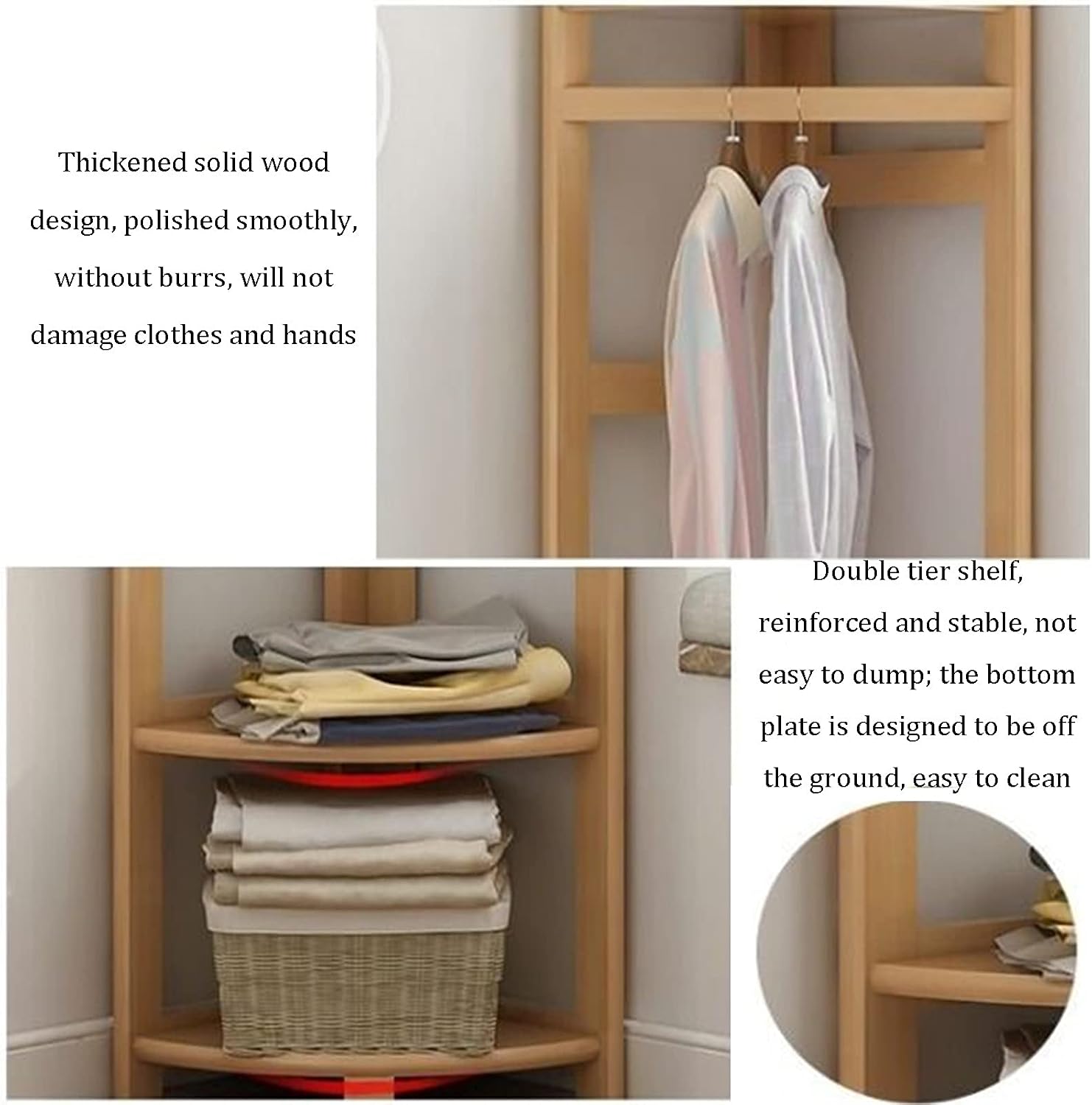 Coat Rack Stand Clothes Rack Stand, Free Standing Furniture, Corner Bedroom Hall Entryway Organizer, Keep Your Garment Shoe Hat Handbag Items Storage(Light Brown-45X45X160CM