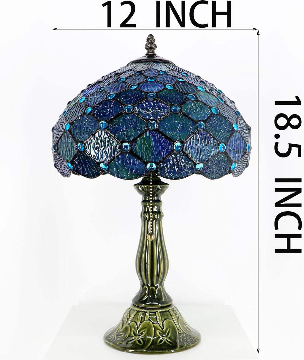 Tiffany Lamp Stained Glass Table Lamps Sea Blue Water Ripple Pearl Style Desk Lamp12X12X18.5 Inch Bronze Ceramic Base Reading Light Suitable for Bedside Bedroom Living Room Dining Room Office