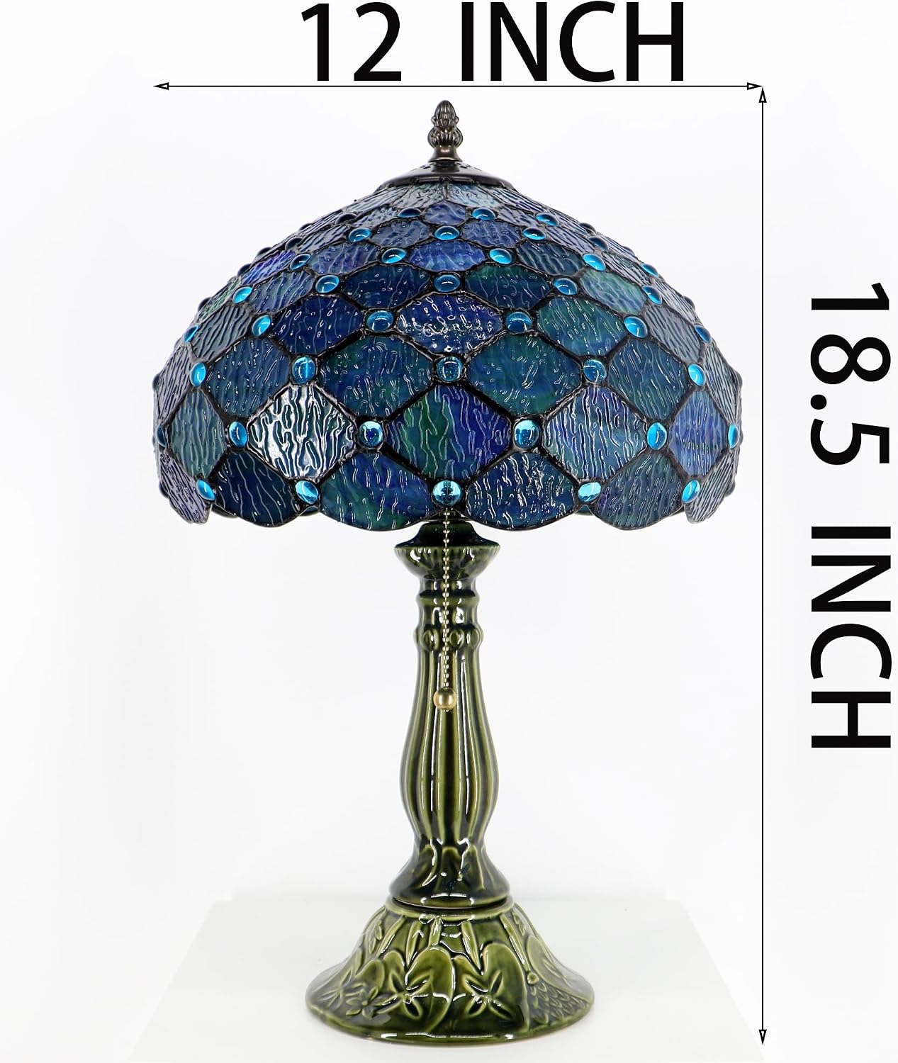 Tiffany Lamp Stained Glass Table Lamps Sea Blue Water Ripple Pearl Style Desk Lamp12X12X18.5 Inch Bronze Ceramic Base Reading Light Suitable for Bedside Bedroom Living Room Dining Room Office