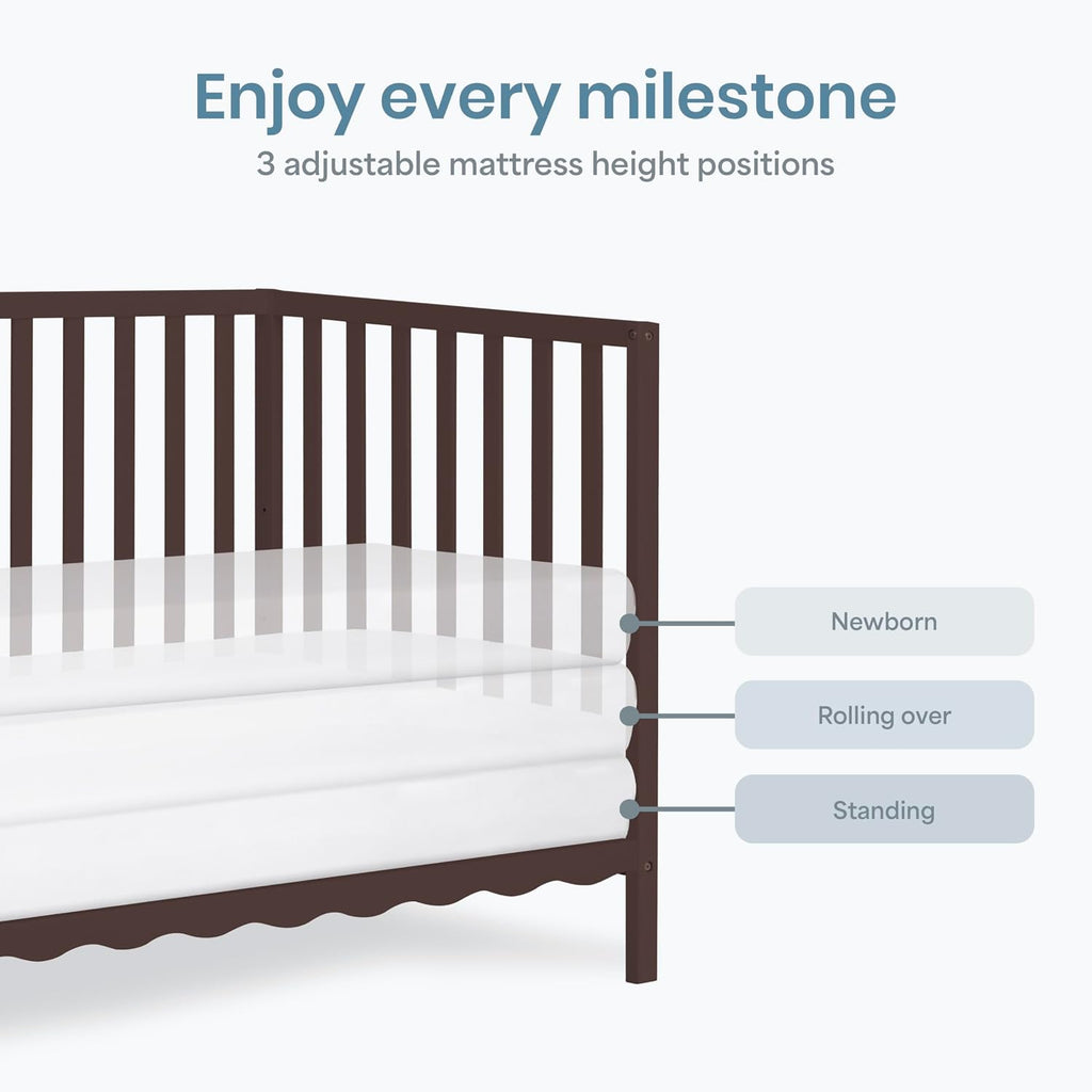 Dream On Me Synergy Wave 5-in-1 Convertible Crib, GREENGUARD Gold, Chocolate Chip