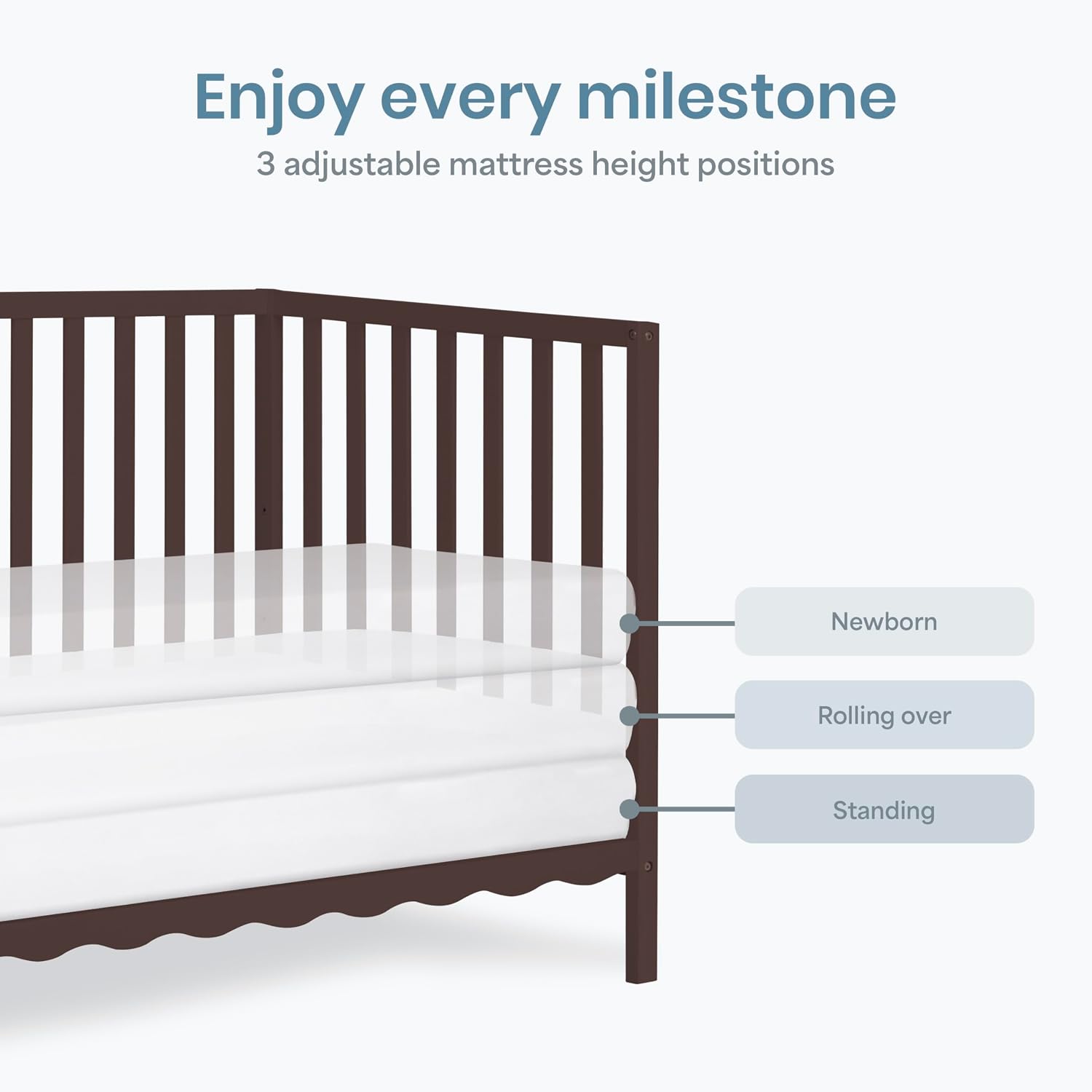 Dream On Me Synergy Wave 5-in-1 Convertible Crib, GREENGUARD Gold, Chocolate Chip