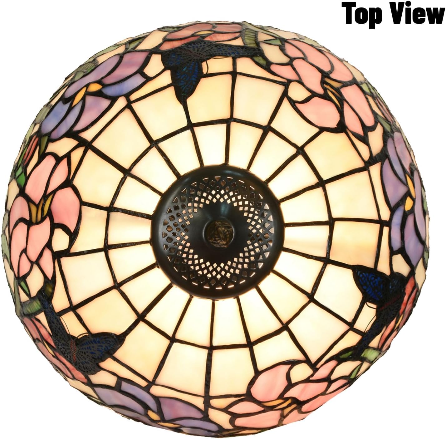 TL0001 Tiffany Table Lamp Handmade Stained Glass Flowers Butterfly Design Lampshade Reading Desk Light 12X21.5 Inches for Bedroom Living Room Home Office,LED Bulb Included