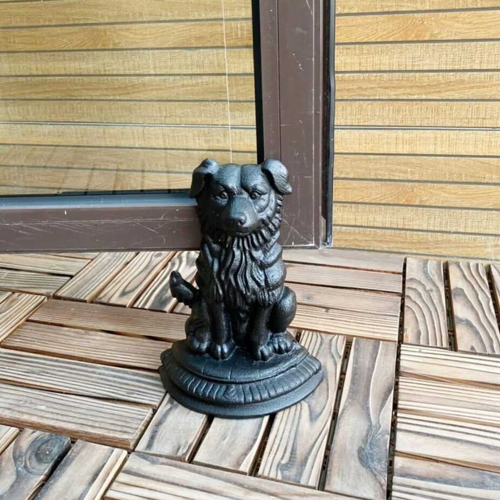 Heavy Duty Cast Iron Dog Door Stopper for Home Office (Black)