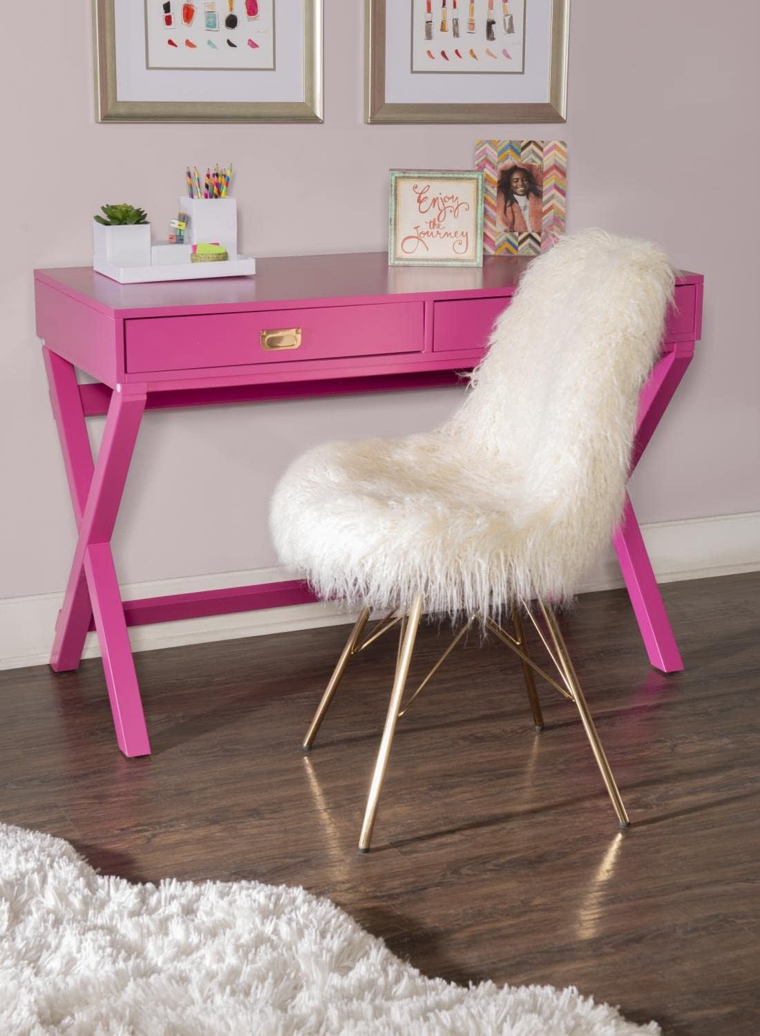 Linon PG138RSP01U Linon Home Decor Peggy Raspberry Pink Writing Desk Desk, Raspberry Pink, 44'W x 20'D x 30'H