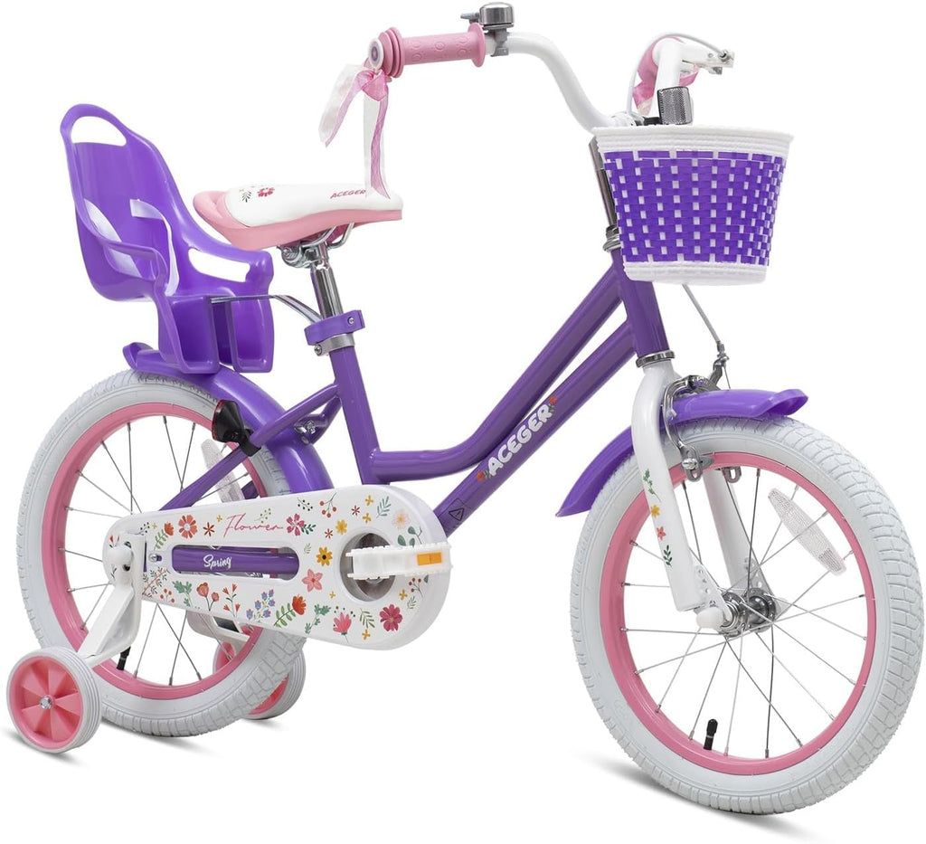 Bixike Princess Style Girls Bike with Basket for 2-13 Years Old Kids and Toddlers, 12 14 16 18 Inch Bicycle for Children with Training Wheels and Streamers, 20 Inch with Kickstand, Multiple Colors