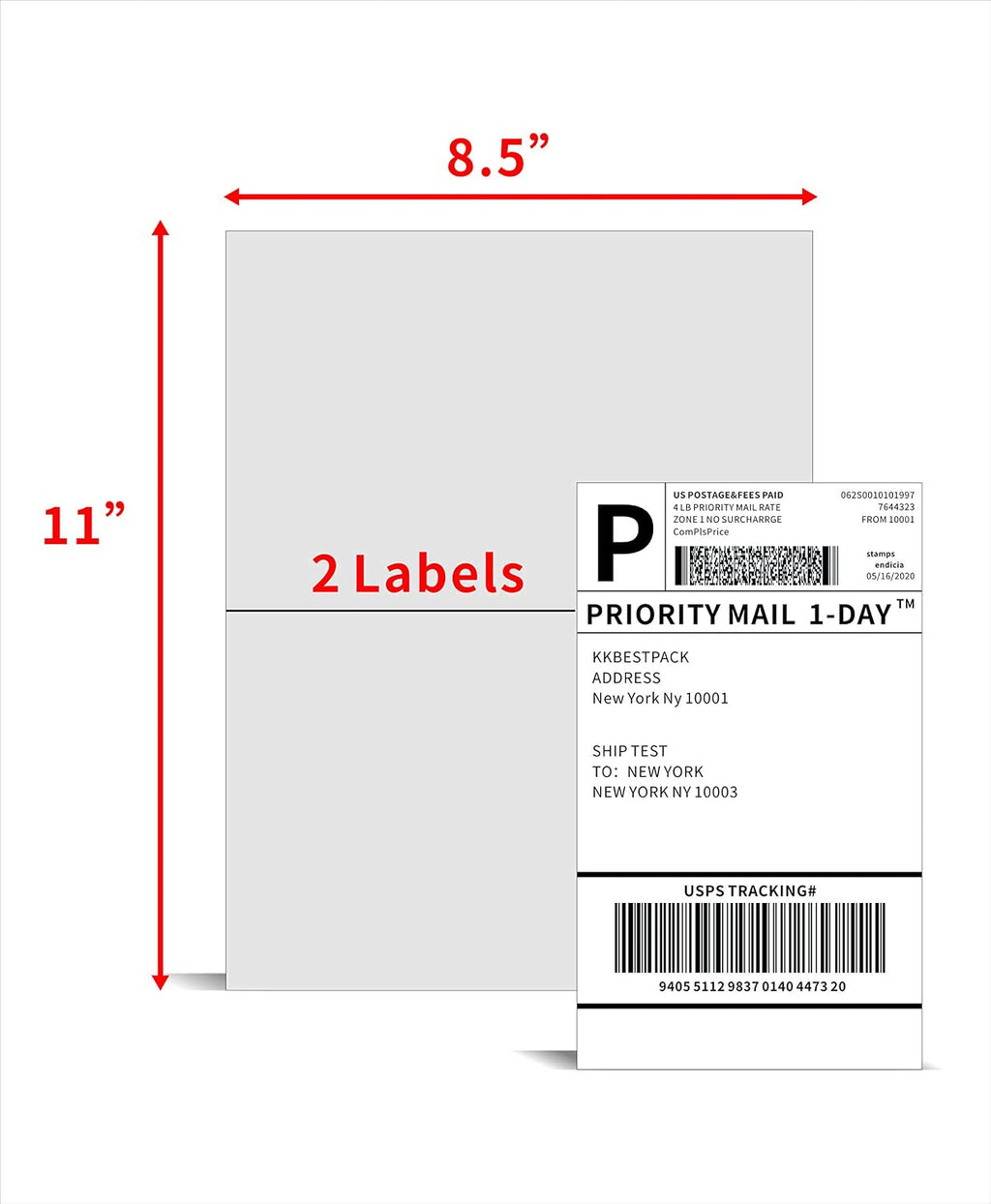 KKBESTPACK Half Sheet Shipping Labels for Laser and Inkjet Printers – 2 Per Page Self Adhesive Mailing Labels for Packages – White 8.5 x 5.5 Postage Labels for Shipping Boxes (2000 Labels) (KK2LP)