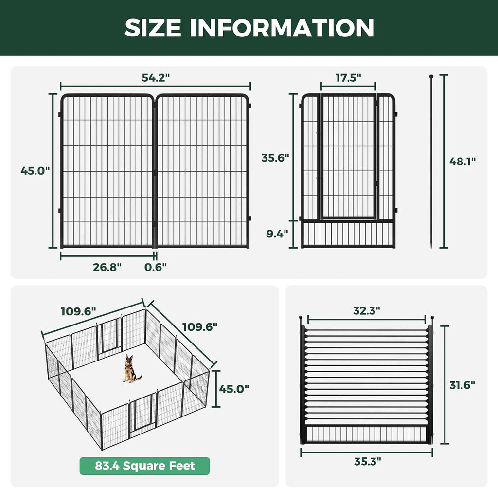 FXW Instant Unleashed Dog Playpen, Portable Pet Fence for Outdoor, RV Trips, and Camping, 45 inch, 16 Panels for Large Dogs with RV Step Grid│Patented