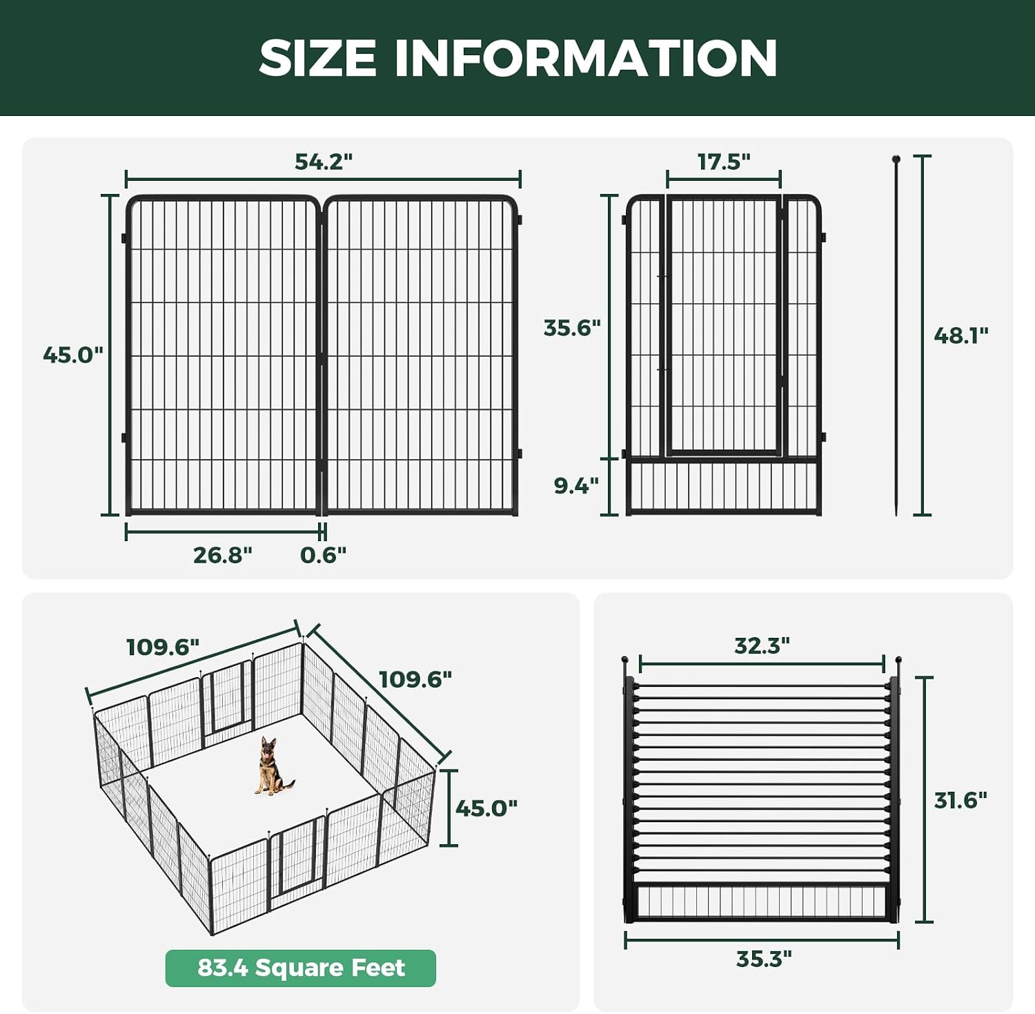 FXW Instant Unleashed Dog Playpen, Portable Pet Fence for Outdoor, RV Trips, and Camping, 45 inch, 16 Panels for Large Dogs with RV Step Grid│Patented