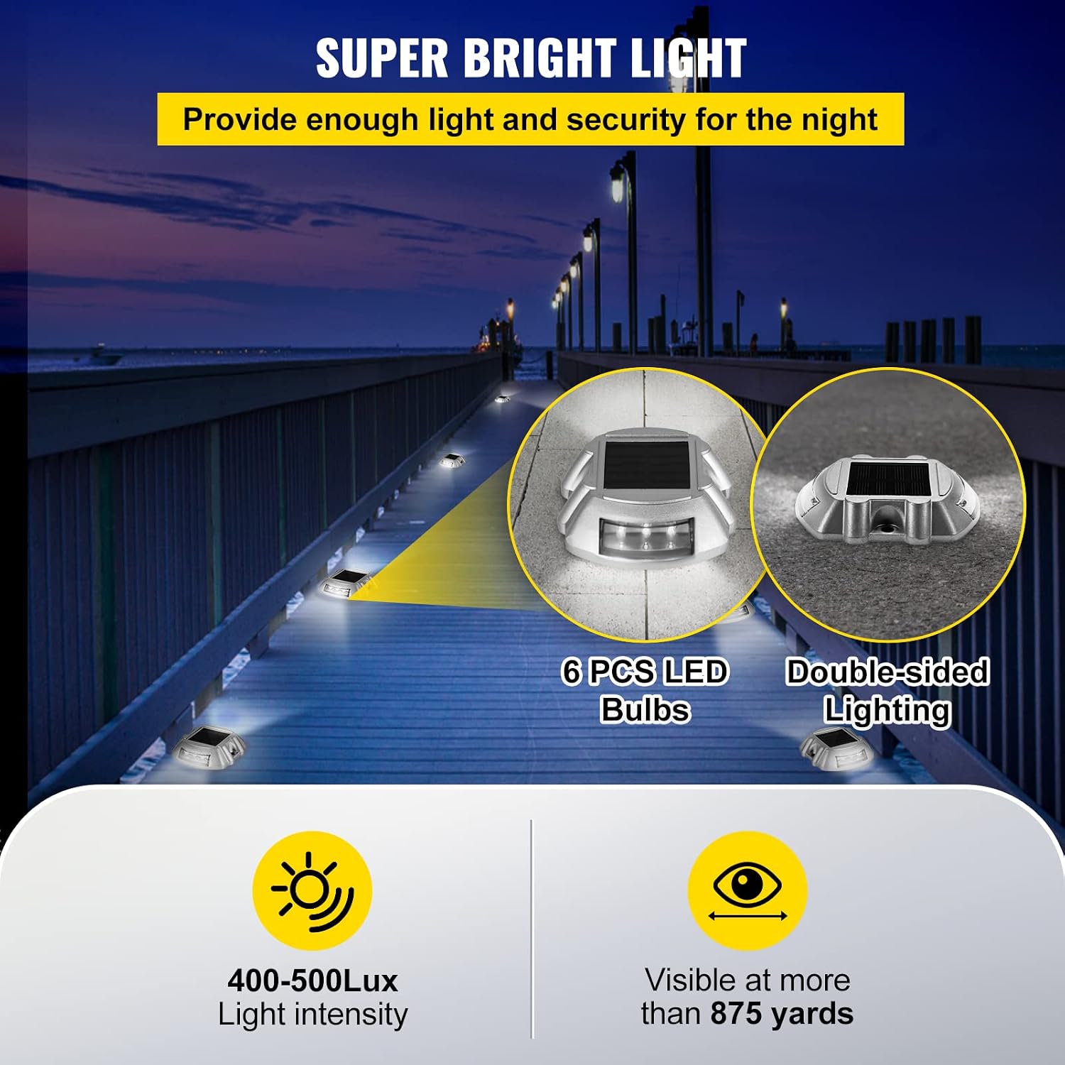 Happybuy Driveway Lights 24-Pack Solar Driveway Lights Bright White with Screw Solar Deck Lights Outdoor Waterproof Wireless Dock Lights 6 LEDs for Path Warning Garden Walkway Sidewalk Steps