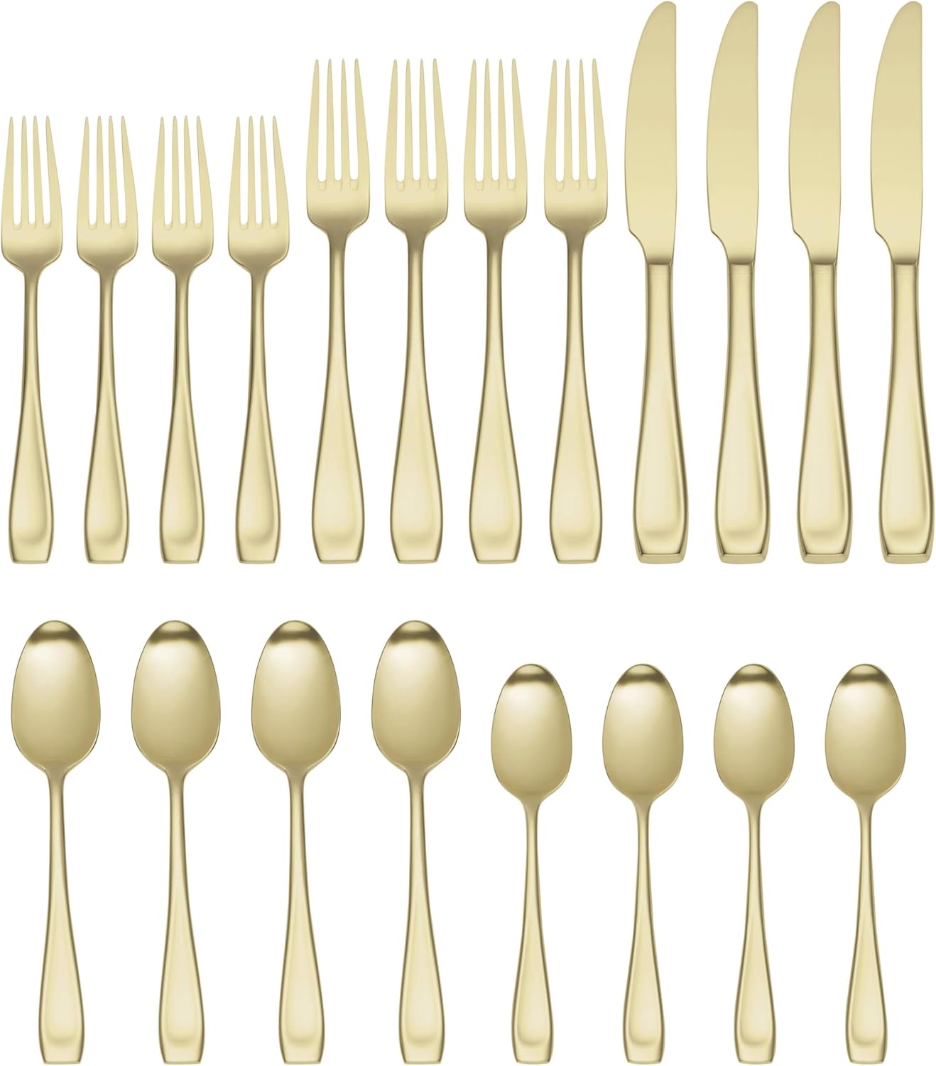 Oneida Silverware Set, Moda Satin Champagne 20 Piece Fine Flatware Set, Service For 4, 18/10 Stainless Steel, Dishwasher Safe, Cutlery Sets, Utensils Sets, Knives Spoons And Forks (Gold, 20 Pieces)