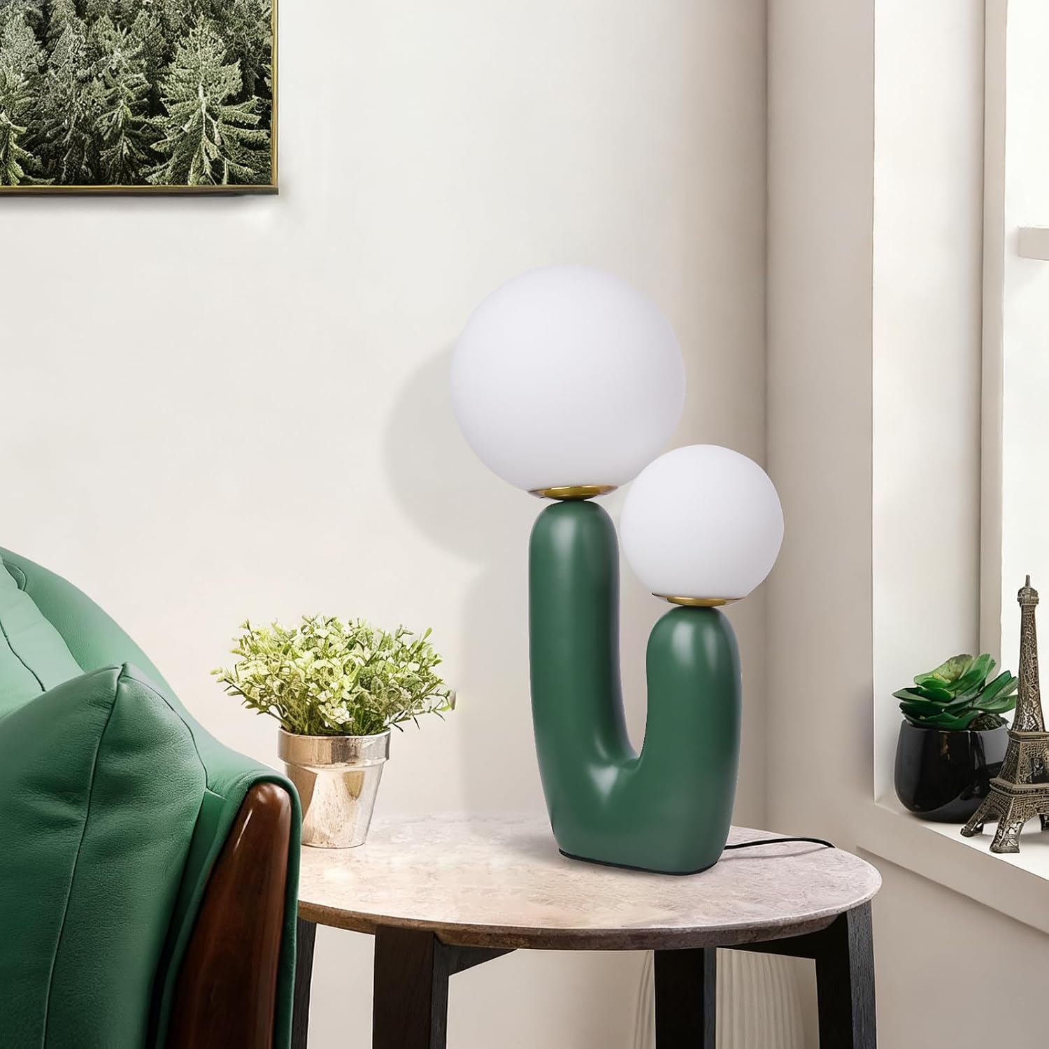 Arturesthome Nightstand Desk Lamp, Creative Nordic Living Room Bedside Bedroom Table Lamp with Light Bulbs, Green