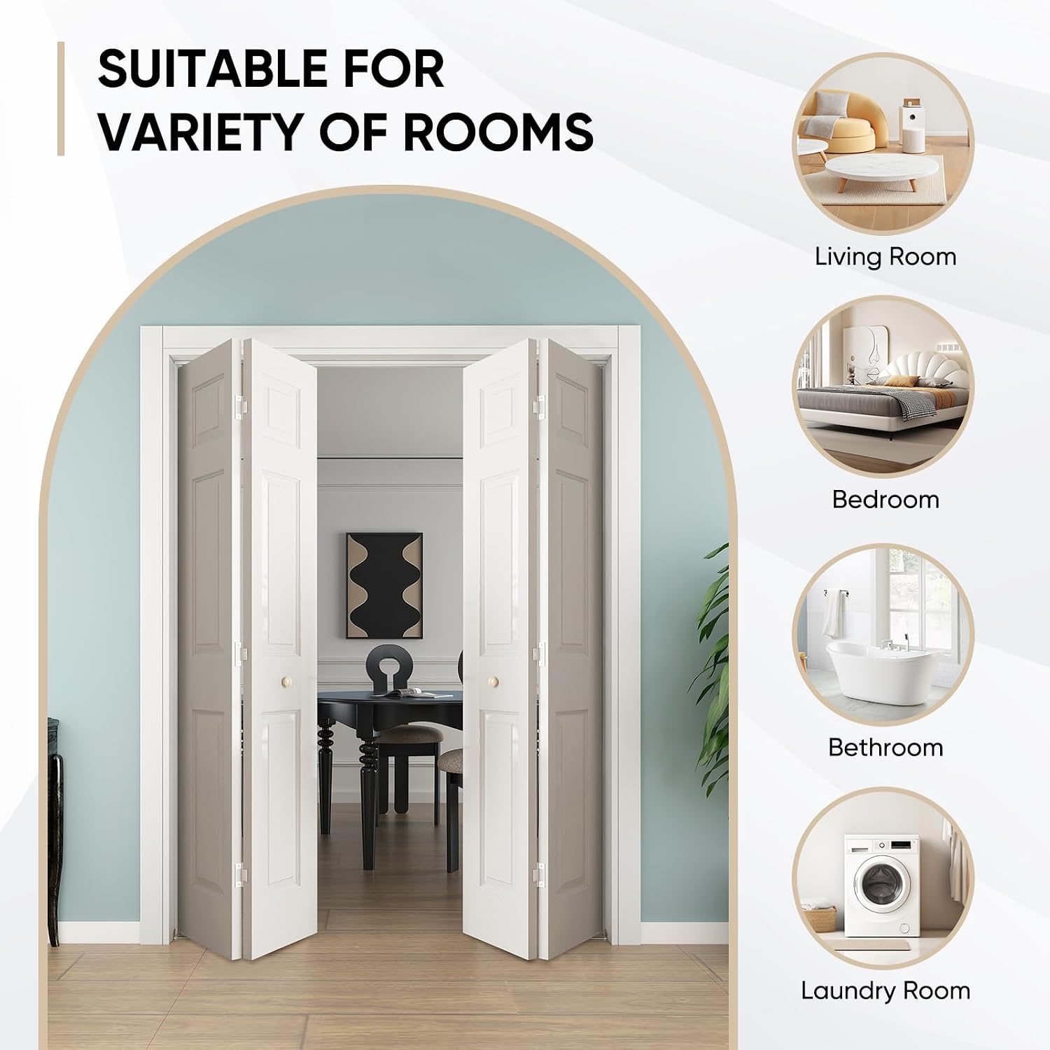 JUBEST Bifold Doors, 6 Panel Primed Bifold Closet Doors for 60'x80' Door Opening, Modern White Hollow Core Bi-Fold Door Slab with Hardware Kit & Knob, Widely Used, Primed