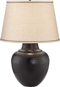 Barnes and Ivy Brighton Southwest Rustic Farmhouse Table Lamp 27.25' Tall Hammered Warm Bronze Metal Pot Beige Fabric Drum Shade for Living Room Bedroom House Bedside Nightstand Home Office