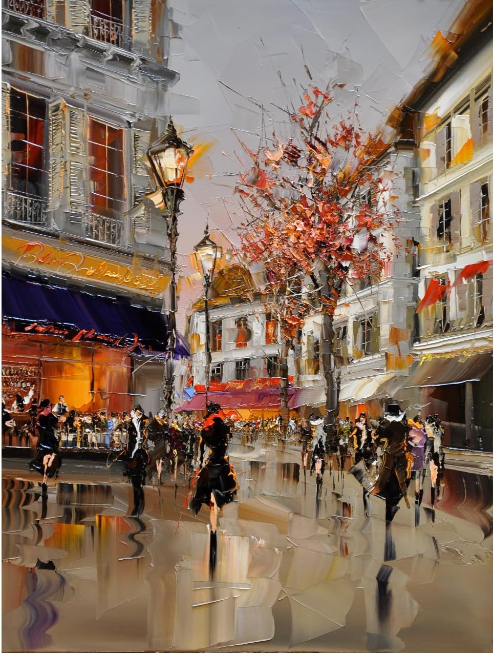 30 Modern contemporary art cityscape, pink blossoming tree, cityscape paintings in oil on canvas, urban art street girls flowers for home decor, Handmade European Artworks by College Teachers 1