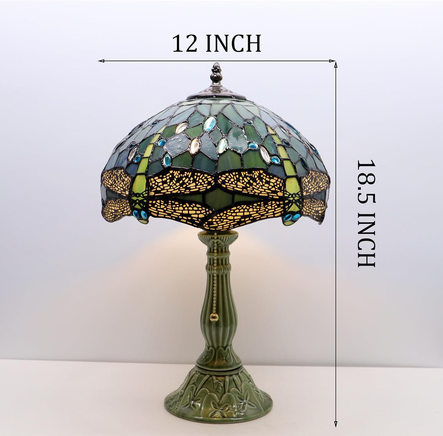 Tiffany Lamp Stained Glass Table Lamps Sea Blue Dragonfly Style Desk Lamp 12X12X18.5 Inch Bronze Ceramic Base Reading Light Suitable for Bedside Bedroom Living Room Dining Room Office