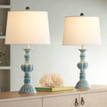 Regency Hill Tanya 26 1/2' Tall Farmhouse Rustic Traditional Table Lamps Set of 2 with Smart Sockets Blue Wash Cottage Core Living Room Bedroom Bedside Nightstand House Office Home White Shade