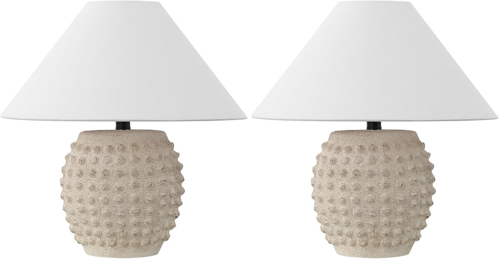 JONATHAN Y 18.25' Matte Cream Ceramic Hobnail Table Lamp Set of 2 for Bedroom, Modern Minimalist Farmhouse Bedside Nightstand Lamps, White Linen Shade, LED Bulbs Included (JYL5601B-SET2)