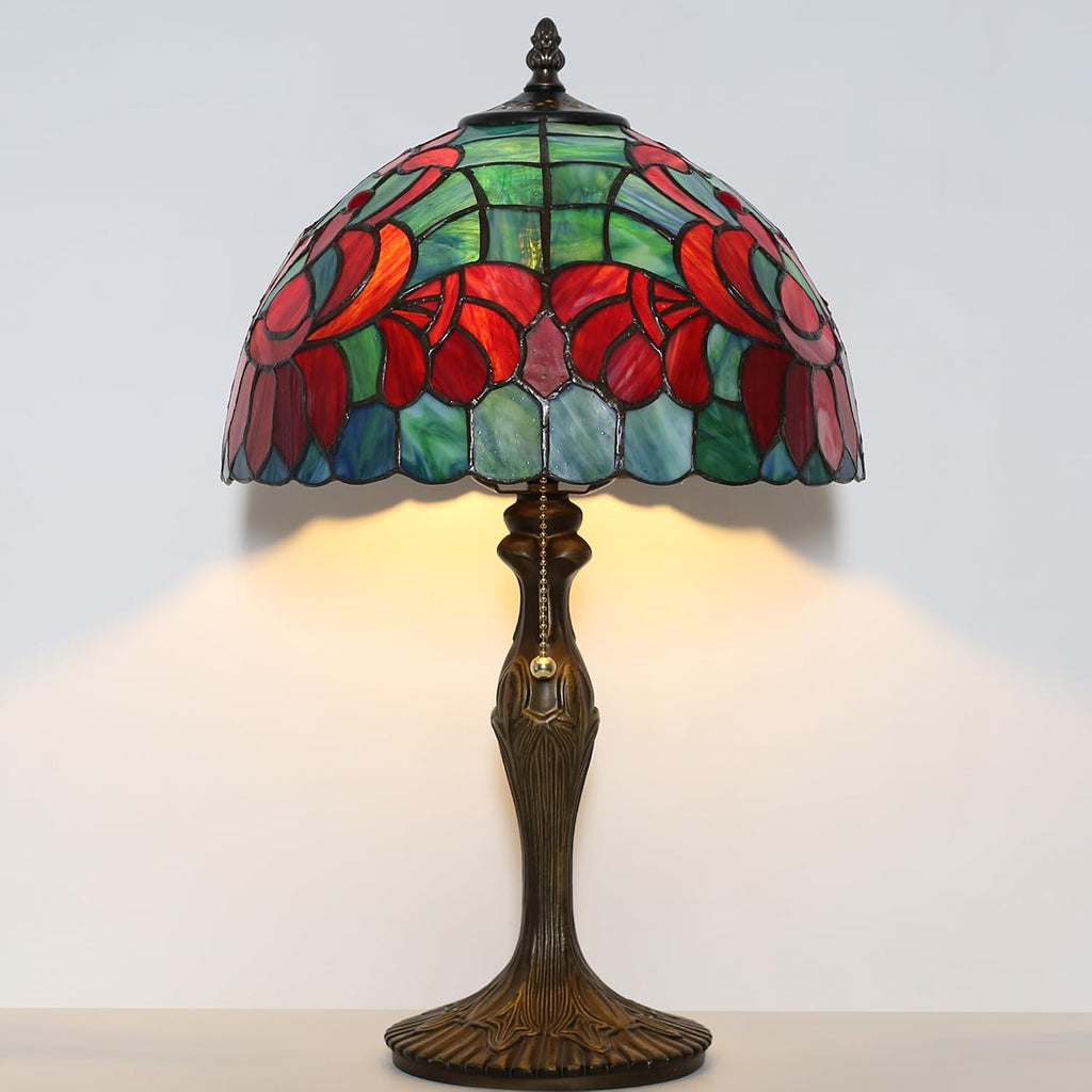 Tiffany Lamp Stained Glass Table Lamp Bedside Reading Lamp 12 x 19' Lotus Style Decorative Lamp for Desk Living Room Bedroom Study Office Light Home Decor Ambient Gift