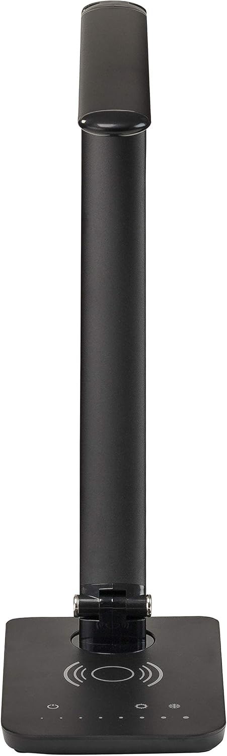 Safco 1009BL, Pivoting Neck, Built-in Wireless, USB Port Vamp LED Lamp with Charging Pad, Black