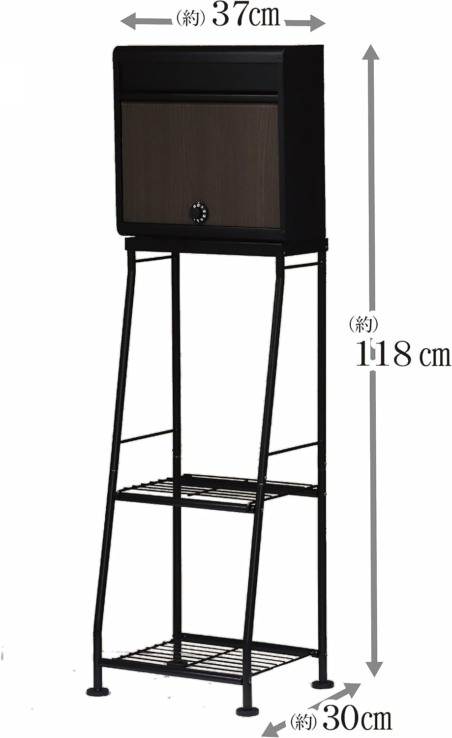 Green Life PS04FH614DM(MBK) Post Stand Set, Outdoor, Compatible with A4 Envelopes, with Dial Lock, Wood Grain Matte Black, Slim, Wood Grain Post Stand Set (Matt Black)