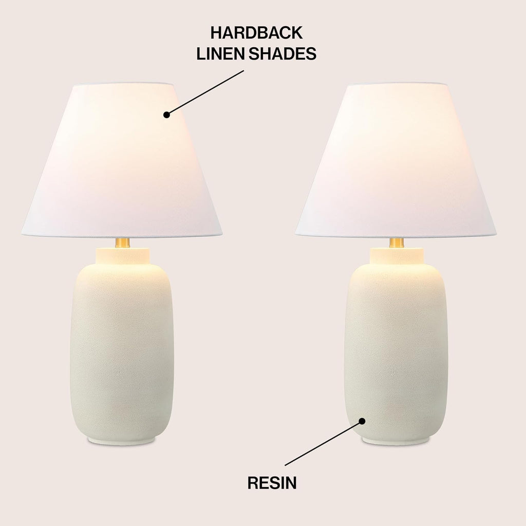 JONATHAN Y 24.5' Matte Cream Modern Ginger Jar Table Lamp Set of 2 for Bedroom, Farmhouse Scandinavian Lamps for Nightstand, White Linen Shade, LED Bulbs Included (JYL5603B-SET2)