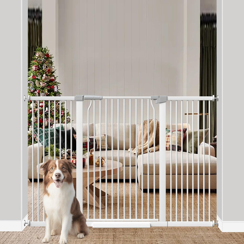 41' Extra Tall Baby Gate for Doorways and Stairs No Drill, Adjustable 54.8-60.2' Auto Close Dog Gate Indoor, Pressure Mounted Walk Through Swing Wide Pet Gate, Tall Cat Gate with Expansion Kit, White
