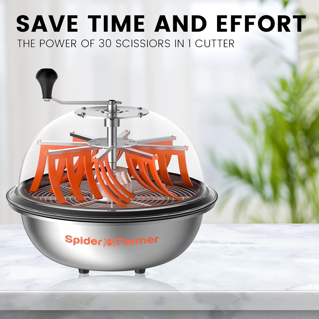 Spider Farmer Bud Leaf Bowl Trimmer 16', Manual Leaf Trimmer with Clear Dome, Sharp Stainless Steel Blades, Wet & Dry Use for Herbs & Hydroponic Plants, Includes Pruning Shears