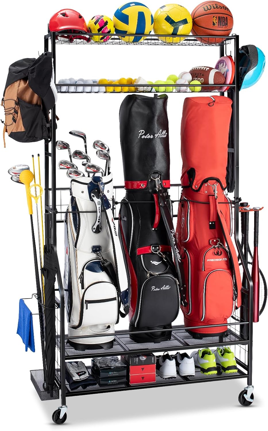FHXZH Golf Bags Storage Garage Organizer - Stand for Single Golf Bags, Clubs, and Equipment Accessories with Wheels