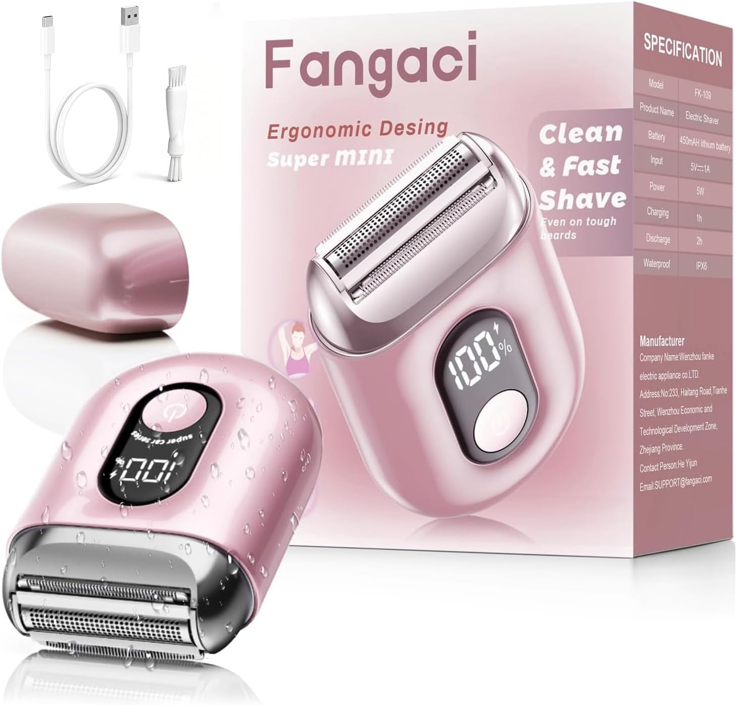 Cordless Electric Razors for Women: Mini Electric Shaver with Big LED Display - Rechargeable Bikini Trimmer - IPX7 Waterproof Wet Dry for Face Body Legs (Light Pink)
