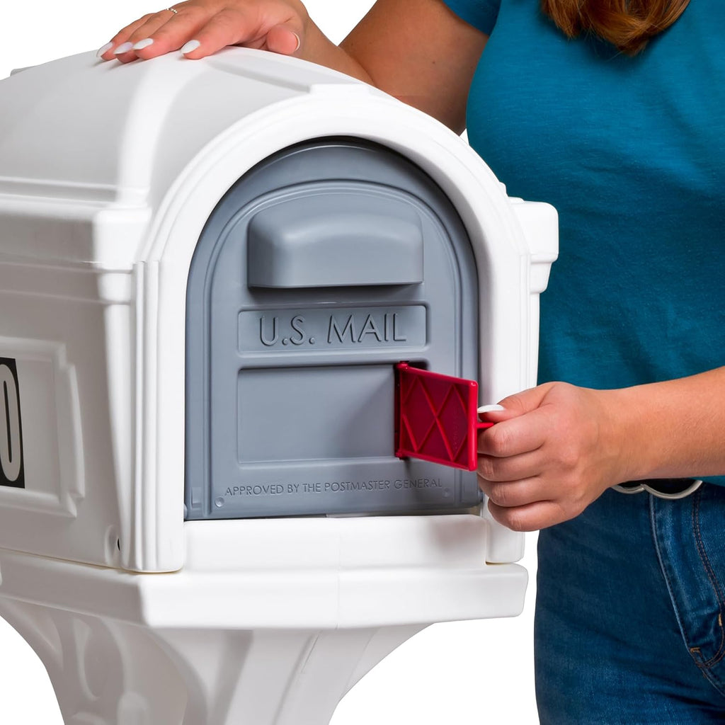 American Home by Simplay3 Premium Dig-Free Easy Up Classic Mailbox and Post Combination in White, Above Ground Mailbox