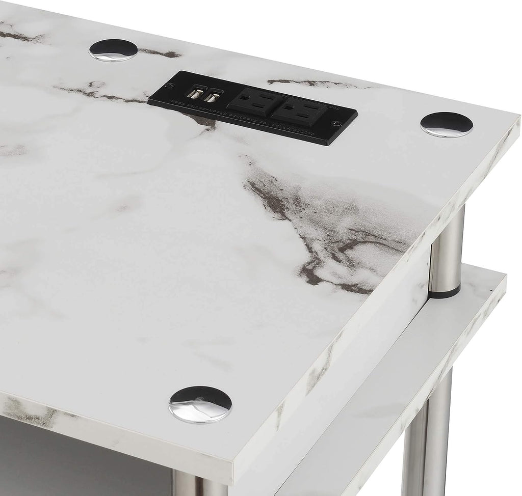 Convenience Concepts Designs2Go No Tools Student Desk with Charging Station and Shelves, White Marble