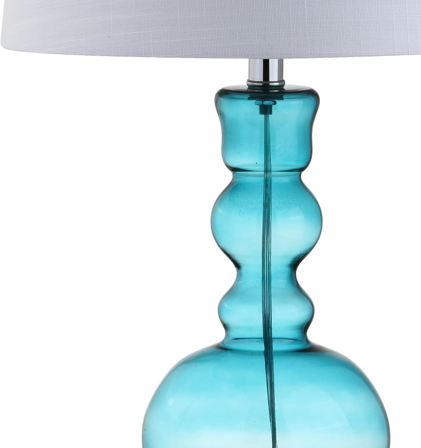 JONATHAN Y 28.5' Blue Glass Table Lamp Set of 2 for Living Room Bedroom Decor, Modern Bedside Lamps with White Linen Shade, LED Bulbs Included JYL1061A-SET2
