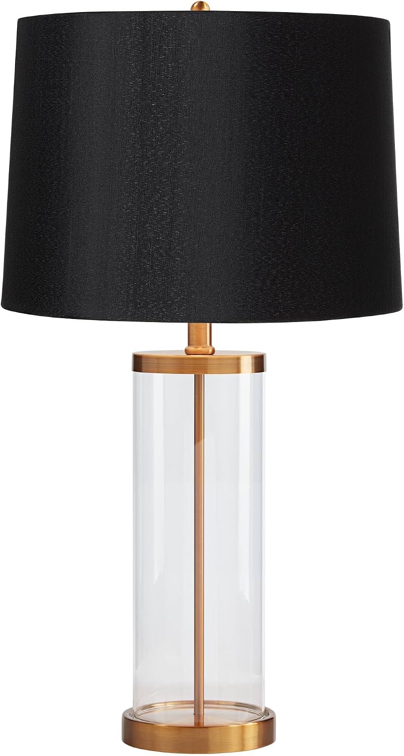 360 Lighting Modern Table Lamp Fillable 26' High Warm Gold Clear Glass Cylinder Black Hardback Drum Shade Decor for Living Room Bedroom House Bedside Nightstand Home Office Family Entryway