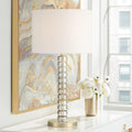Possini Euro Design Cecil 31' Tall Large Modern End 3-Way Table Lamp Clear Gold Brass Finish Acrylic Metal Single Fabric White Shade Living Room Bedroom Bedside Nightstand House Office Home Reading