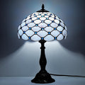 Tiffany Lamp Vintage White Grey Stained Glass Bead Table Lamp Desk Bedside Reading Light Decor Bedroom Living Room Home Office D12*H18 Inches