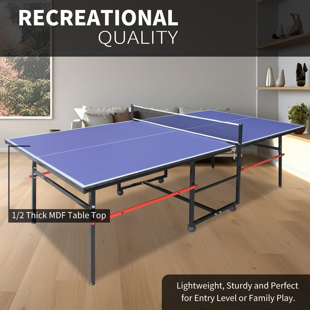 8ft Professional MDF Indoor Table Tennis Table with Quick Clamp Ping Pong Net with Two Rackets and Three Balls