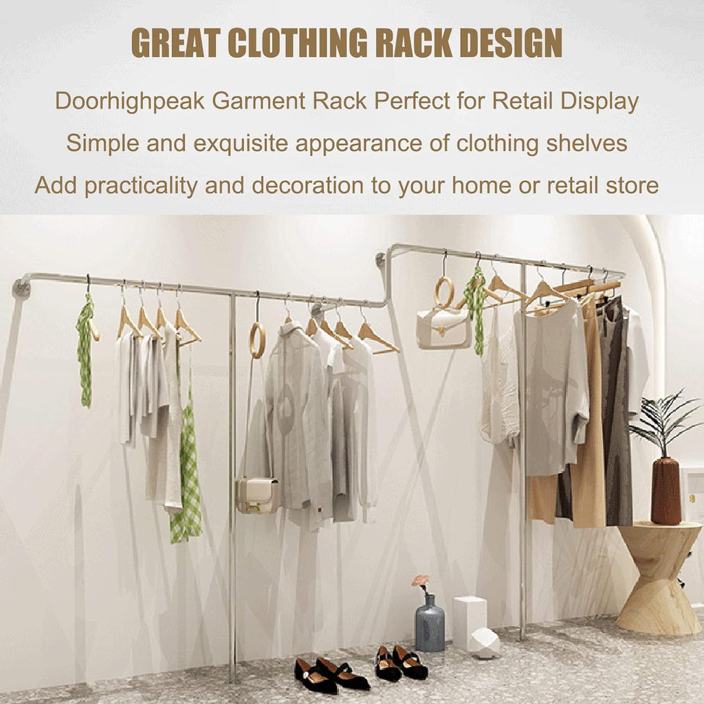 Creative Display Garment Rack in Boutique Clothing Stores, Wall Mounted Storage Clothes Shoe Bag Pipe Shelf, Retail Hanger Cloakroom Clothes Rod Bathroom to(One Color-Length 150CM