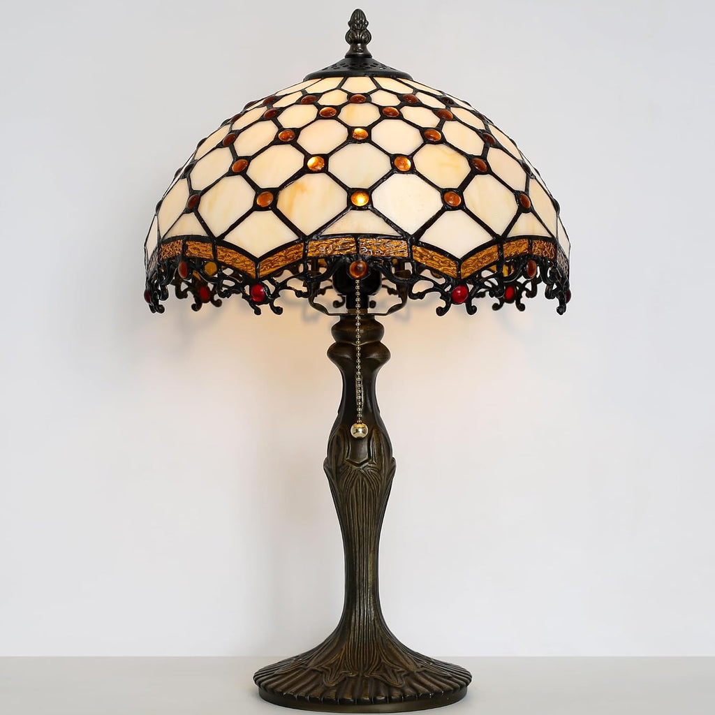 Tiffany Lamp Stained Glass Table Lamp 12 x 19' Phoenix Tail Beads Style Bedside Reading Lamp Decorative Light for Desk Living Room Bedroom Office Study Light Home Decor Gift